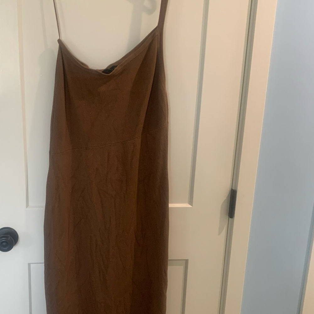 House of Harlow 1960 Brown maxi dress with slit, one shoulder